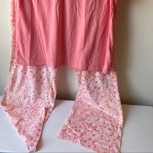 DEARFOAMS- L  Peach Pink Flower print pants Pajamas NTW  LONG-SLEEVE DRAWSTRING